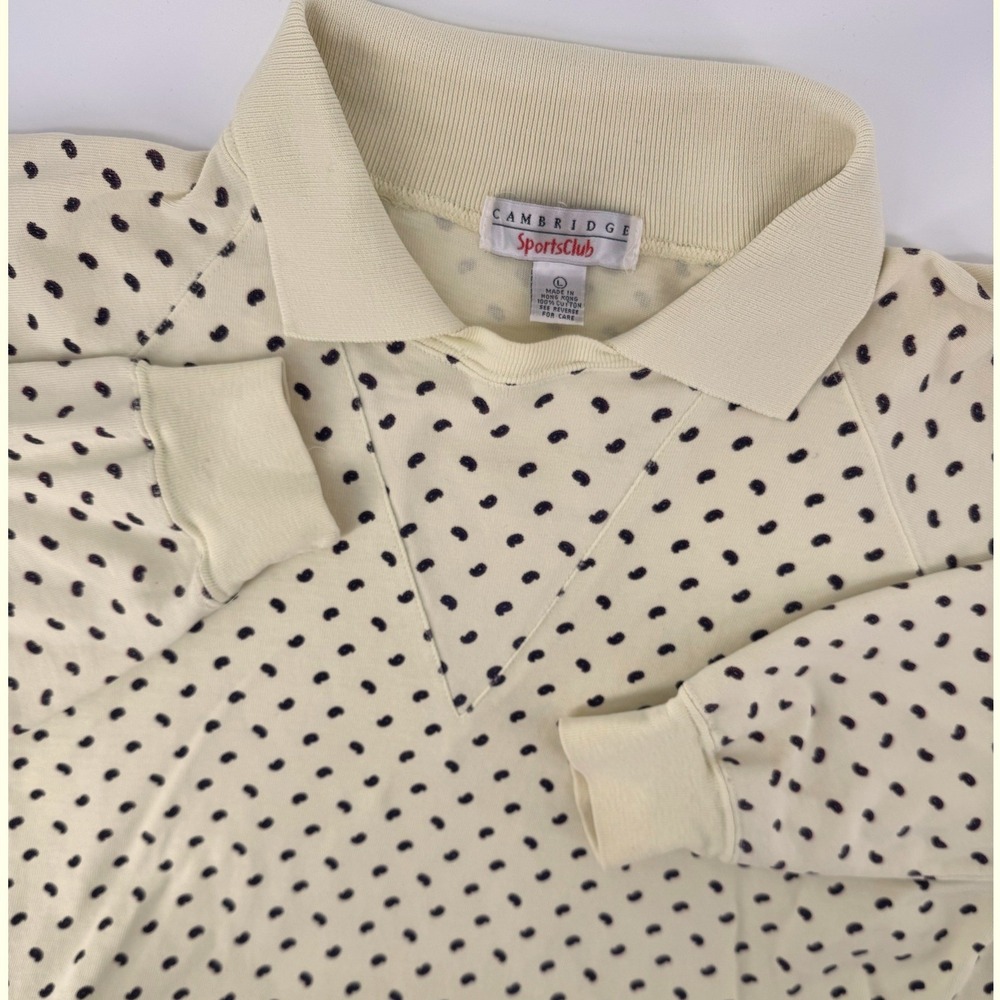 Cambridge SportsClub Polo Sweatshirt Womens Large‎ Yellow Paisley Raglan Cotton